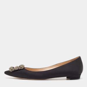 Manolo Blahnik Black Satin Hangisi Ballet Flats Size 39.5