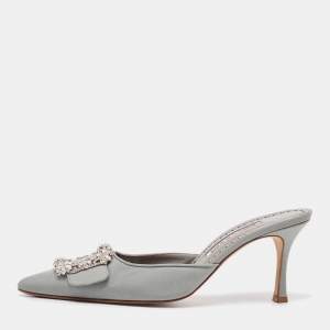 Manolo Blahnik Grey Satin Maysale Mules Size 40