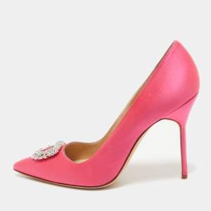 Pre Owned Manolo Blahnik Pink Satin BB Jewel Pumps Size 41