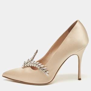 Manolo Blahnik Beige Satin Nadira Pumps Size 40