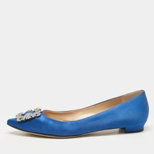 Manolo Blahnik Blue Satin Hangisi Ballet Flats Size 40