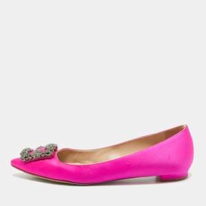 Manolo Blahnik Pink Satin Hangisi Ballet Flats Size 37.5