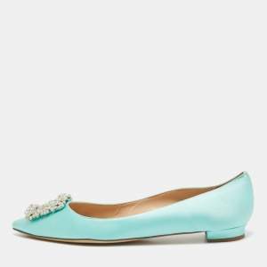 Manolo Blahnik Blue Satin Hangisi Ballet Flats Size 39.5