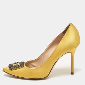 Manolo Blahnik Yellow Satin Hangisi Pumps Size 42