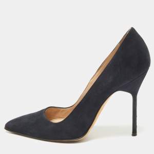 Manolo Blahnik Navy Blue Suede BB Pumps Size 36