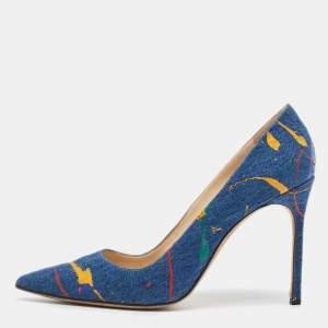 Manolo Blahnik Blue Denim Paint Splatter BB Pumps Size 42