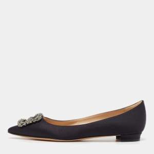 Manolo Blahnik Black Satin Hangisi Ballet Flats Size 39