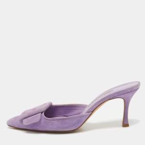 Manolo Blahnik Lilac Suede Maysale Mules Size 37.5