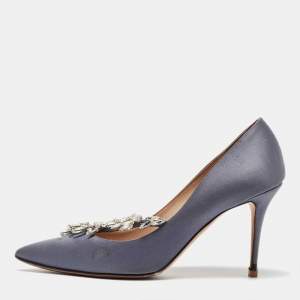 Manolo Blahnik Grey Satin Nadira Pointed Toe Pumps Size 39