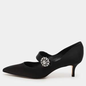 Manolo Blahnik Black Satin Verna Pumps Size 40