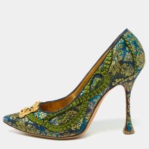 Pre Owned Manolo Blahnik Multicolor Brocade Fabric Hangisi Pointed Toe Pumps Size 40