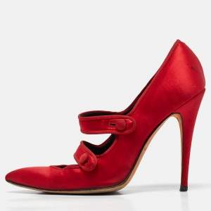 Manolo Blahnik Red Satin D'orsay Pumps Size 37