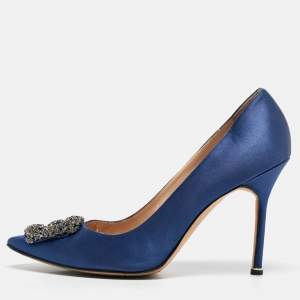 Pre Owned Manolo Blahnik Blue Satin Hangisi Pumps Size 42
