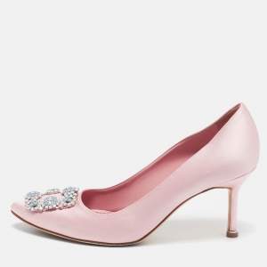 Manolo Blahnik Pink Satin Hangisi Pumps Size 37.5 