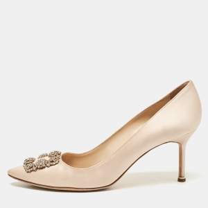 Pre Owned Manolo Blahnik Light Pink Satin Hangisi Pumps Size 42
