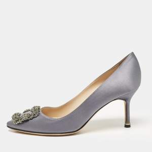 Manolo Blahnik Grey Satin Hangisi Pumps Size 37.5