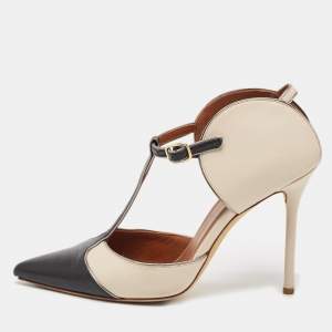 Manolo Blahnik Cream/Black Leather Assala 105 Pumps Size 38