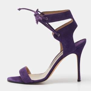 Manolo Blahnik Purple Suede Laramod Ankle Strap Sandals Size 37
