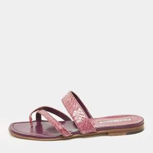 Manolo Blahnik Purple Python Leather Susa Flat Slides Size 38.5