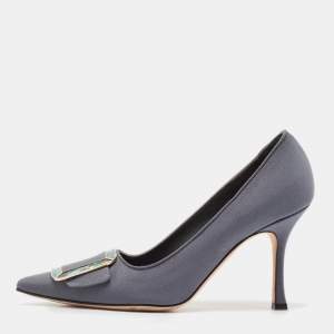 Manolo Blahnik Grey Satin Buckle Maysale Pumps Size 36