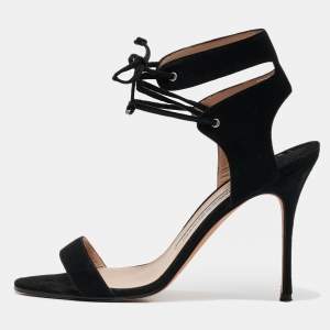 Manolo Blahnik Black Suede Laramod Ankle Strap Sandals Size 37