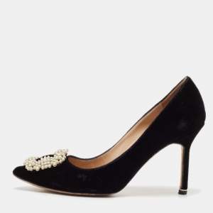 Manolo Blahnik Black Velvet Hangisi Crystal Embellished Pumps Size 38