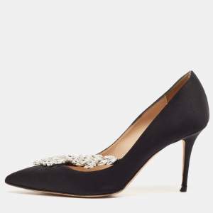 Manolo Blahnik Black Satin Nadira Pumps Size 37.5