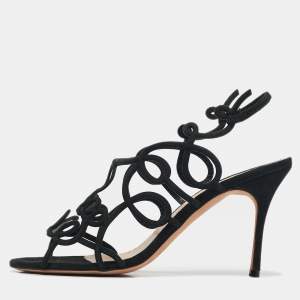 Manolo Blahnik Black Suede Slingback Sandals Size 37.5