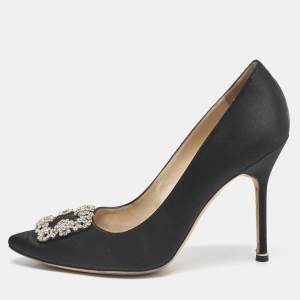 Manolo Blahnik Black Satin Hangisi Pumps Size 40