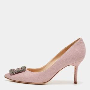Manolo Blahnik Pink Lurex Fabric Hangisi Pumps Size 38