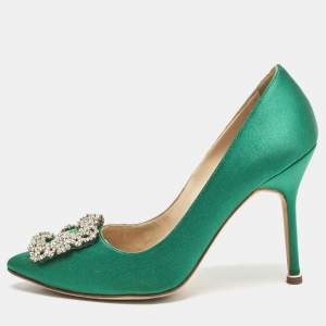 Manolo Blahnik Green Satin Hangisi Pumps Size 36