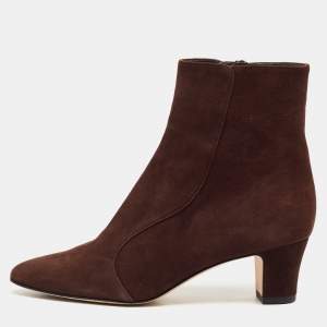 Manalo Blahnik Dark Brown Suede Round Toe Ankle Length Boots Size 37