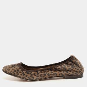 Manolo Blahnik Brown Leopard Print Suede Scrunch Ballet Flats Size 40