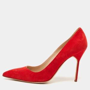 Manolo Blahnik Red Suede BB Pointed Toe Pumps Size 41