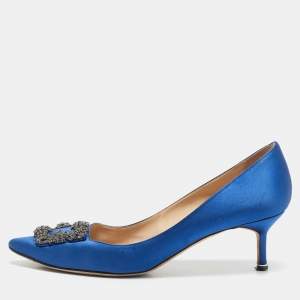 Manolo Blahnik Navy Blue Satin Hangisi Pumps Size 41