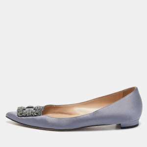 Manolo Blahnik Blue Satin Hangisi Ballet Flats Size 41.5