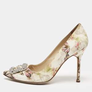 Manolo Blahnik Multicolor Butterfly Print Satin Hangisi Pumps Size 39.5