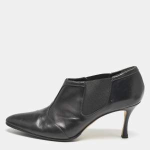 Manolo Blahnik Black Leather Pointed Toe Ankle Length Boots Size 41.5