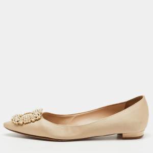 Manolo Blahnik Champange Satin Hangisi Ballet Flats Size 37 