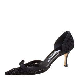 Pre Owned Manolo Blahnik Black Crochet Espaa Pointed Toe D'orsay Pumps Size 39