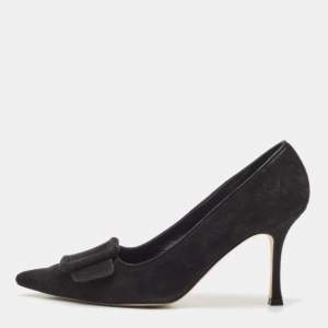 Manolo Blahnik Black Suede Maysale Pumps Size 37.5