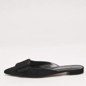 Manolo Blahnik Black Suede Maysale Flat Mules Size 38
