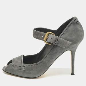 Manolo Blahnik Grey Suede Reata Peep Toe Pumps Size 40.5