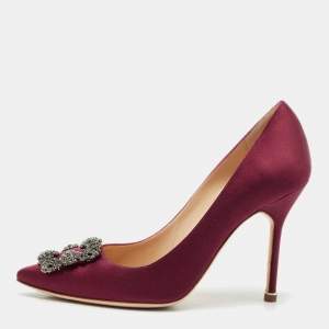 Manolo Blahnik Burgundy Satin Hangisi Pumps Size 38.5