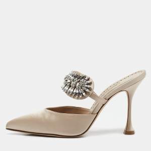 Manolo Blahnik Beige Satin Lutara Mules Size 36.5 