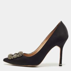 Manolo Blahnik Black Satin Hangisi Pumps Size 37