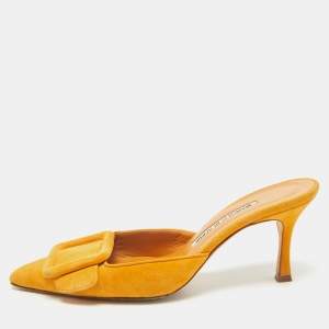 Manolo Blahnik Mustard Suede Maysale Mules Size 36.5