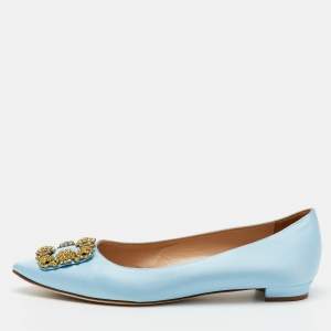 Manolo Blahnik Light Blue Satin Hangisi Ballet Flats Size 39