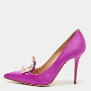 Manolo Blahnik Fuschia Satin Crystal Embellished Borlak Pumps Size 36