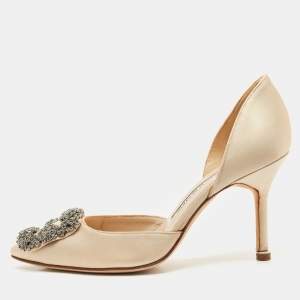 Manolo Blahnik Beige Satin Hangisido D'orsay Pumps Size 34
